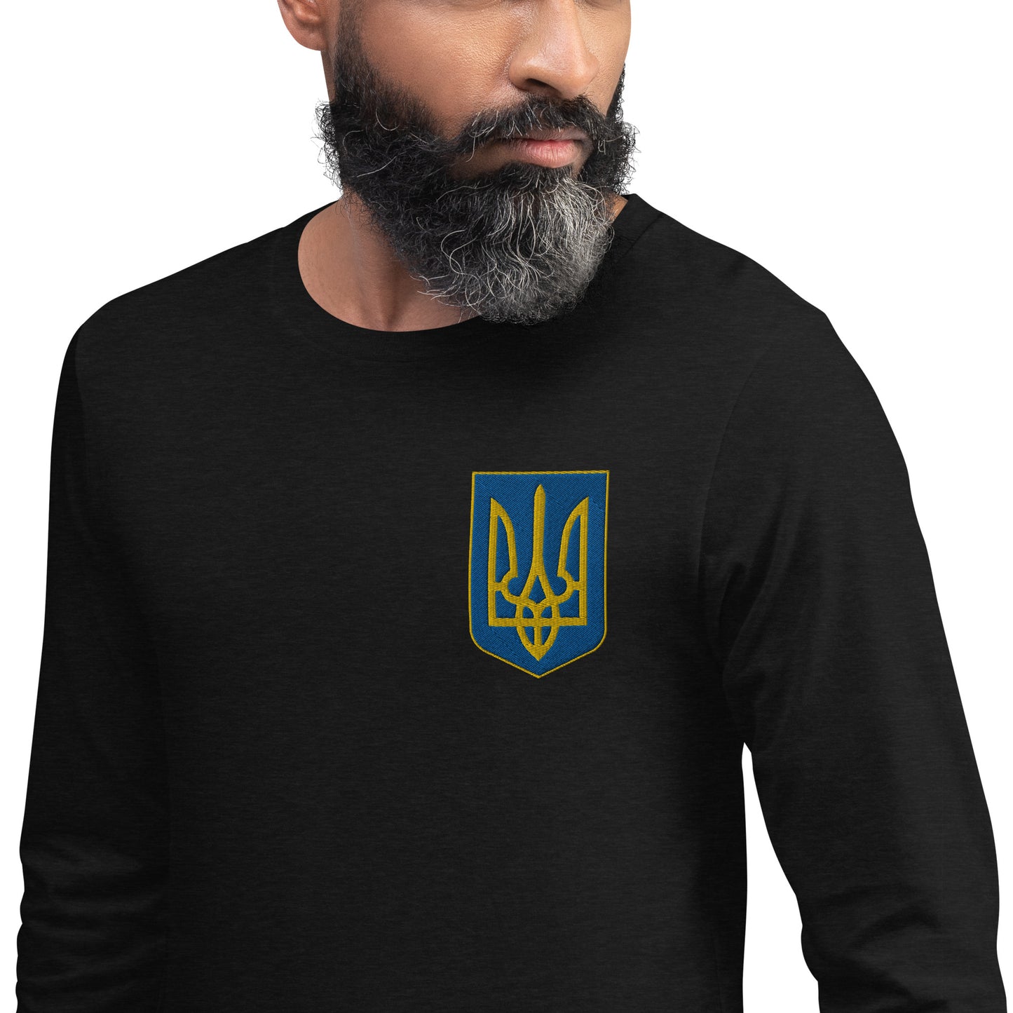 Unisex Long Sleeve Tee with Ukrainian Coat of Arms embroidery