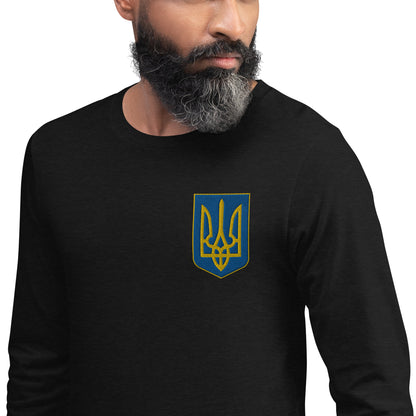 Unisex Long Sleeve Tee with Ukrainian Coat of Arms embroidery