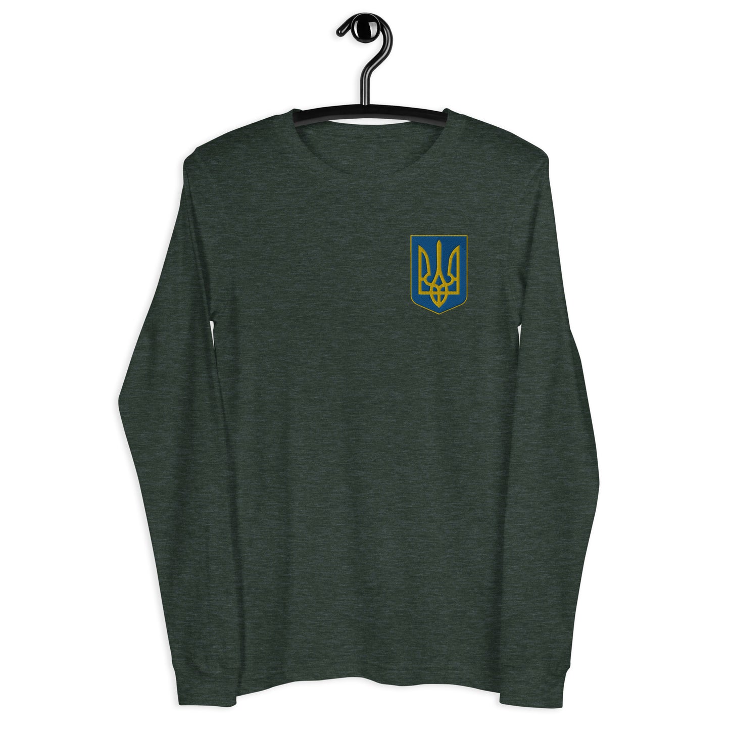 Unisex Long Sleeve Tee with Ukrainian Coat of Arms embroidery