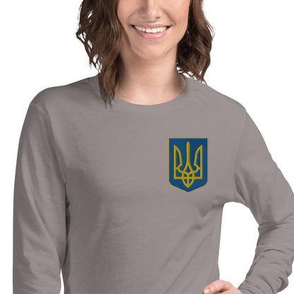 Unisex Long Sleeve Tee with Ukrainian Coat of Arms embroidery
